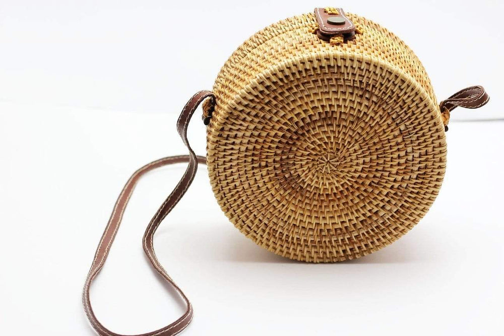 Angie Wood Creations Handmade Round Ata Rattan Hand bag