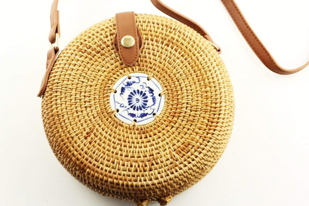 Angie Wood Creations Handmade Round Ata Rattan Hand bag Japanese Style