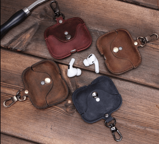 Monogrammed Leather AirPod Case Keychain