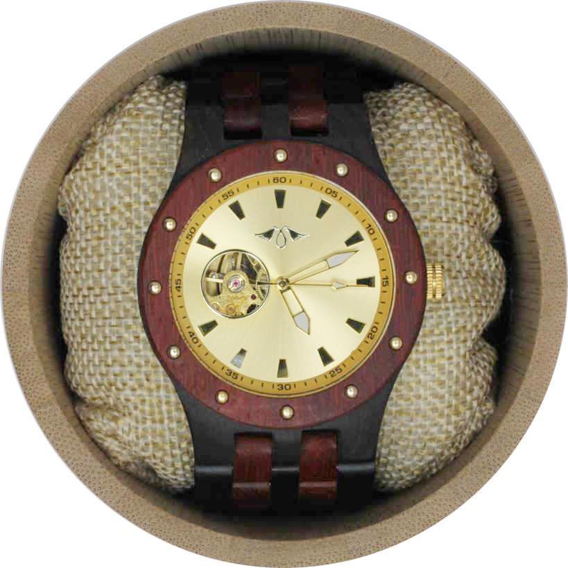 Angie Wood Creations Ebony Men's Self-Winding Watch With Gold Dial