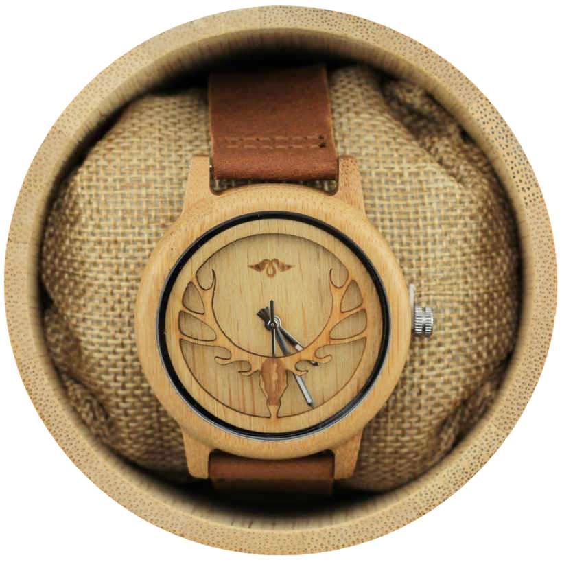 Angie Wood Creations Bamboo Men's Watch with Laser-cut Antlers