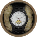 Angie Wood Creations Ebony Men's Self-Winding Watch With Textured White Dial