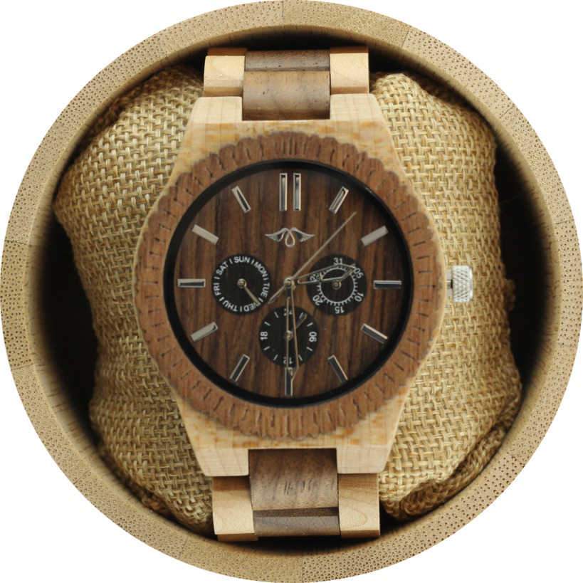 Angie Wood Creations Maple and Black Sandalwood Men's Watch with Sub Dials