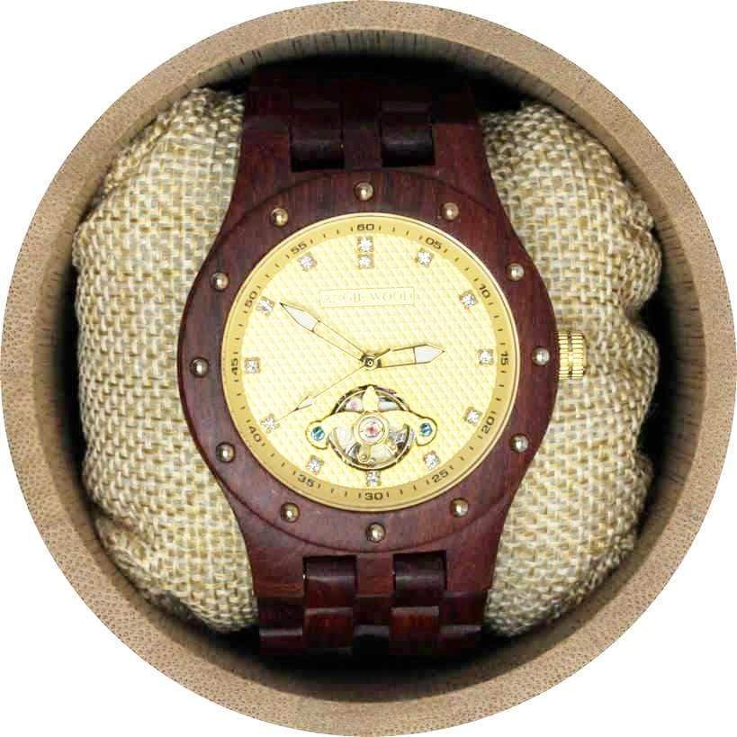 Angie Wood Creations Rosewood Men's Self-Winding Watch with Gold Dial