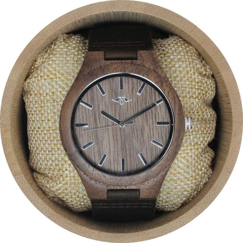 Angie Wood Creations Walnut Wood Men's Watch With Brown Leather Strap