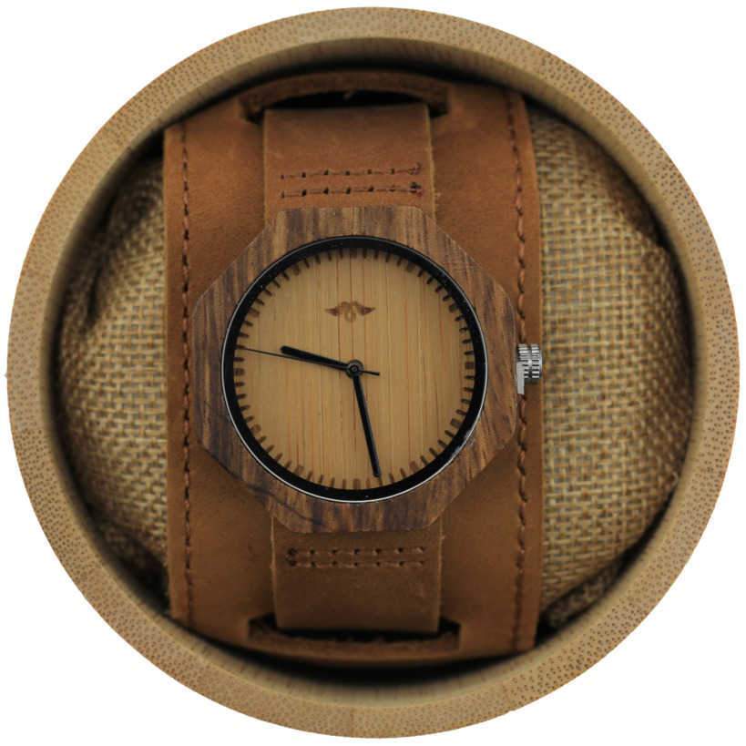 Angie Wood Creations Zebrawood Women's Watch With Leather Cuff Strap