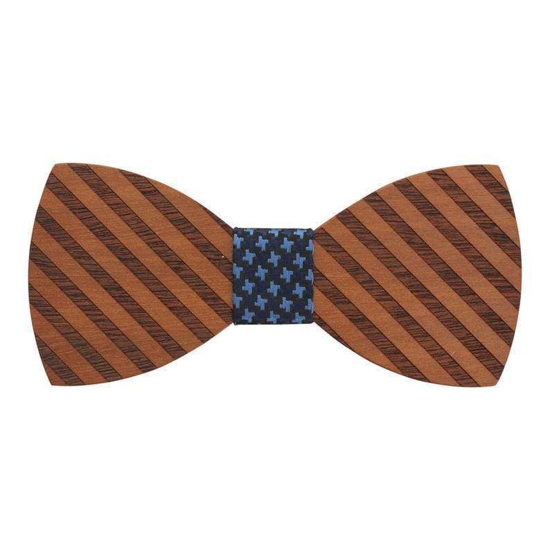 100% Natural Eco-friendly Handmade Wooden Bow Tie Stripe Wood with Blue Cotton