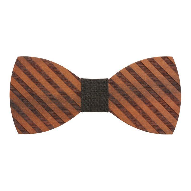 100% Natural Eco-friendly Handmade Wooden Bow Tie Stripe Wood with Brown Cotton