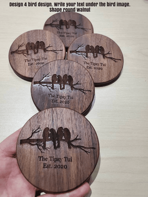 4 Custom Shape Full Color Wood Coasters, Wood Slice 3 Design