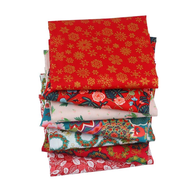 6-7 pcs/lot 16" x 19" Printed Christmas Cotton Fabric twill Patchwork Quilting Patchwork Fabric Red FloralSewing CraftingFat Quarter Bundles