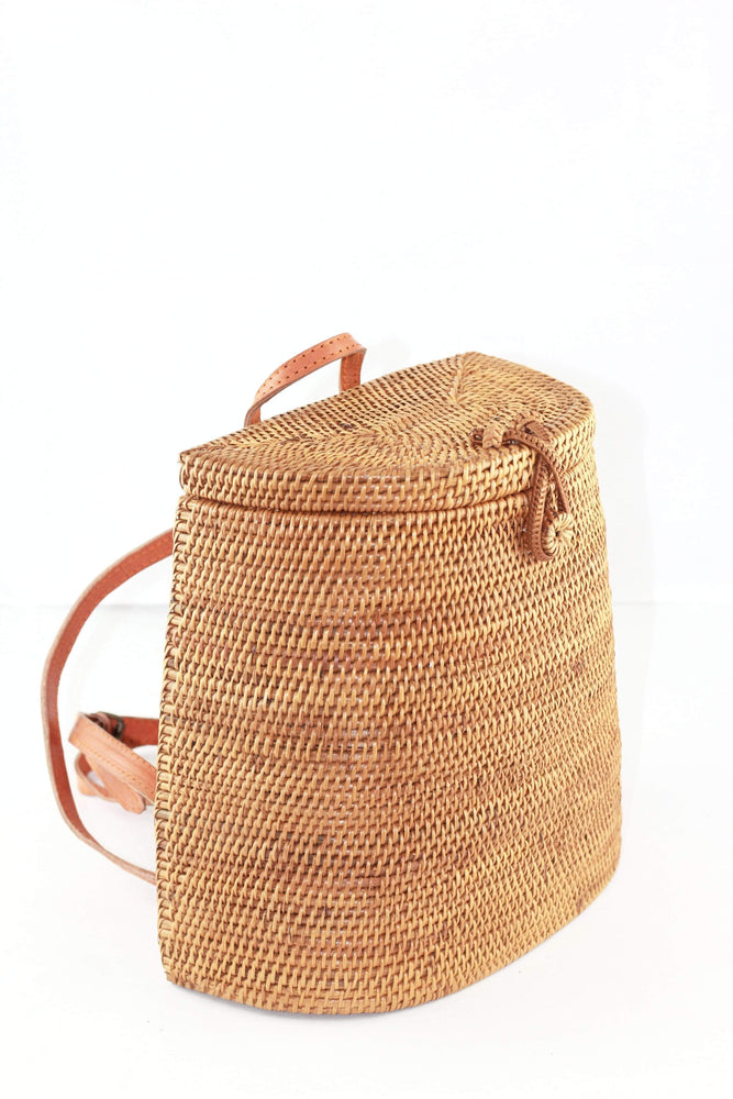 Angie Wood Creations Handmade Round Ata Bali High Quality Rattan Backpack bag