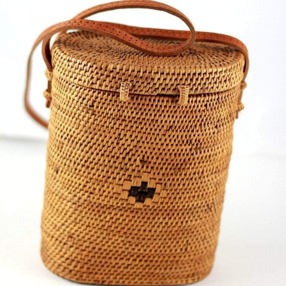 Angie Wood Creations Handmade Round Ata Bali High Quality Rattan Hand Bag Bucket Kul Bag