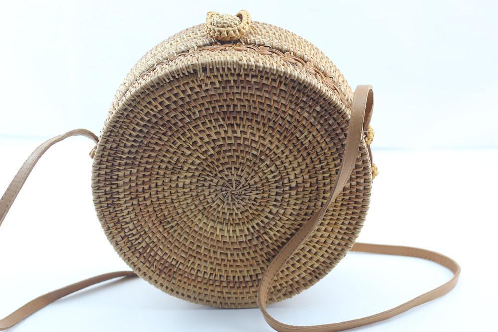 Round Rattan Bag Bali Bag Straw Bag Woven Shoulder Bag 