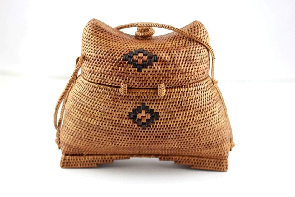Angie Wood Creations Handmade Round Ata Bali High Quality Rattan Hand Bag Unique Kisoli style