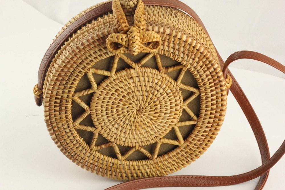 Angie Wood Creations Handmade Round Ata Rattan Hand bag Star style