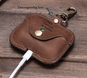 Angie Wood Creations Engraved Airpods Pro Leather Case,Italian Leather Airpods Pro Case Men and Women, Men's Leather Case for Airpods Pro,Custom airpod case