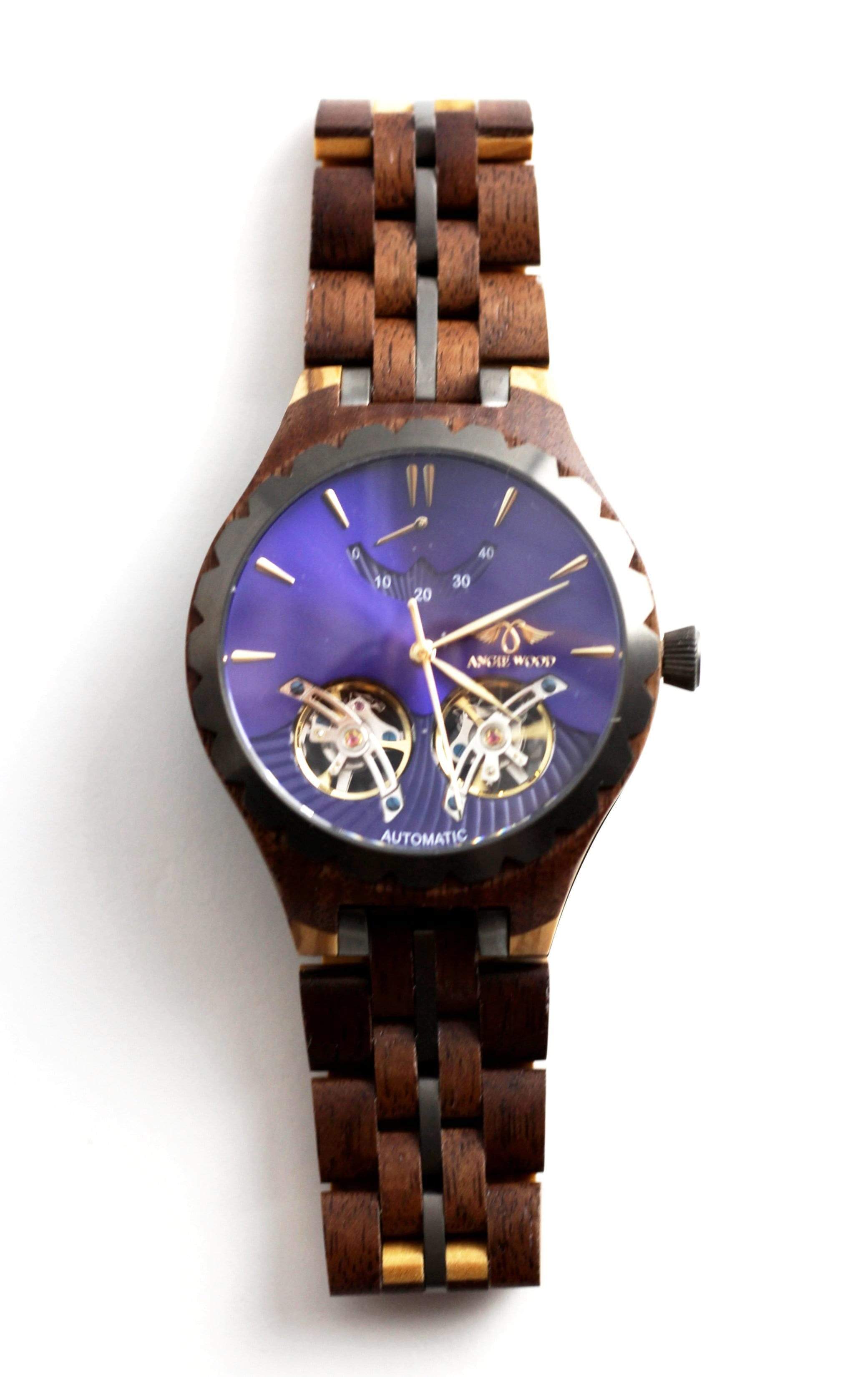 Men Angie Wood Sapphire Glass Automatic Purpleheart & Maple Wood Watch ...