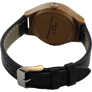 Angie Wood Creations Bamboo Women's Watch with Black Hands and Leather Strap