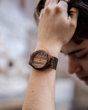 Angie Wood Creations Zebrawood Men’s Watch With Brown Leather Band