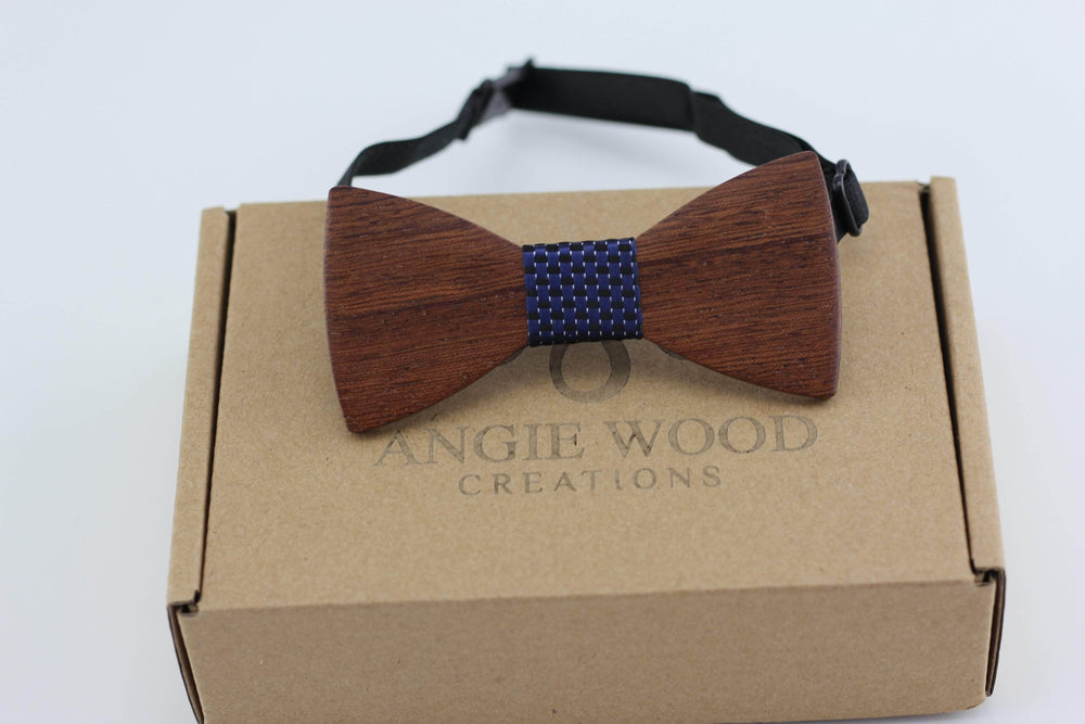 Angiewoodcreations kids wooden bowtie Kids wooden bowtie with blue stripe