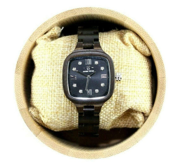Angie Wood Creations Ebony Wood Women's Watch Diamond Dial (W162)