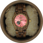 Angie Wood Creations Zebrawood Women's Automatic Watch With Pink Dial