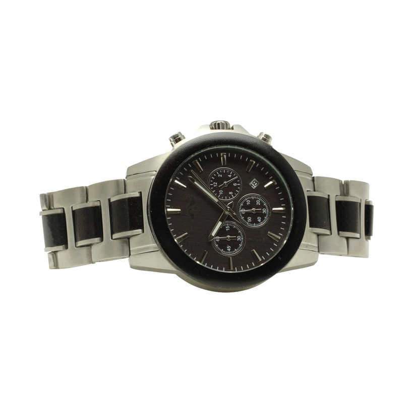Angie Wood Creations Stainless Steel and Ebony Men's Watch with Black Dial