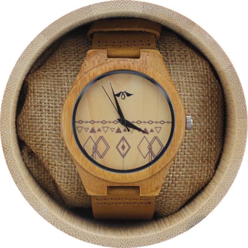 Angie Wood Creations Bamboo Men's Watch With Bamboo Dial and Aztec Design