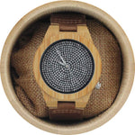 Angie Wood Creations Bamboo Men's Watch with Leather Strap and Patterned Dial
