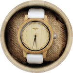 Angie Wood Creations Bamboo Men's Watch with White Silicone Strap and Bamboo Dial