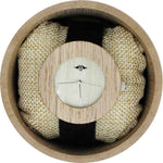 Angie Wood Creations Bamboo Women's Watch With Black Leather Strap