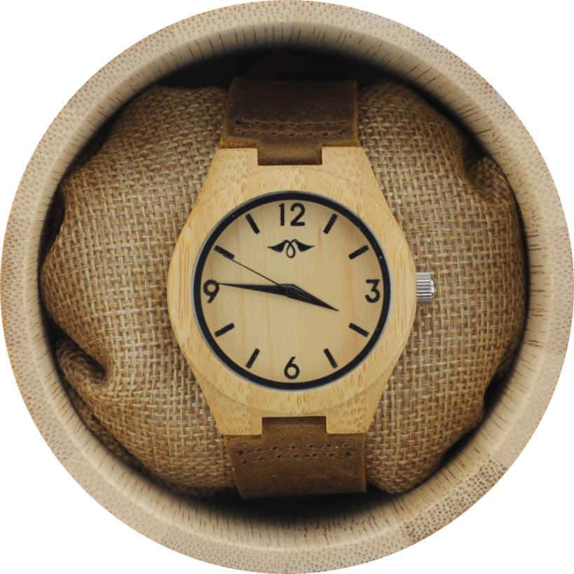 Angie Wood Creations Bamboo Women's Watch With Brown Leather Strap