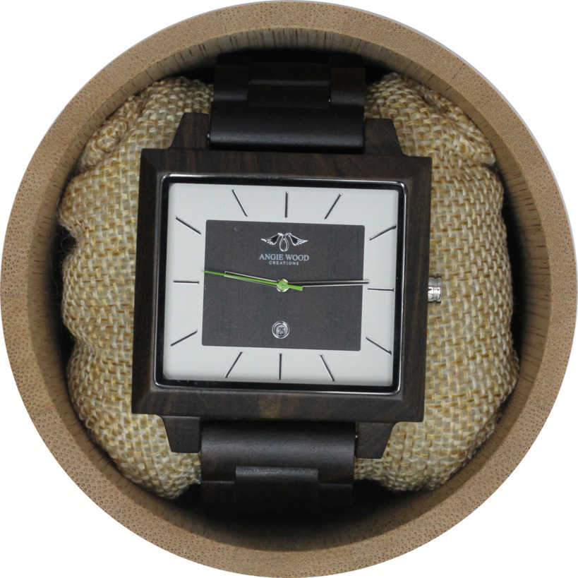 Angie Wood Creations Dark Sandalwood Men's Square Watch With Matching Dial