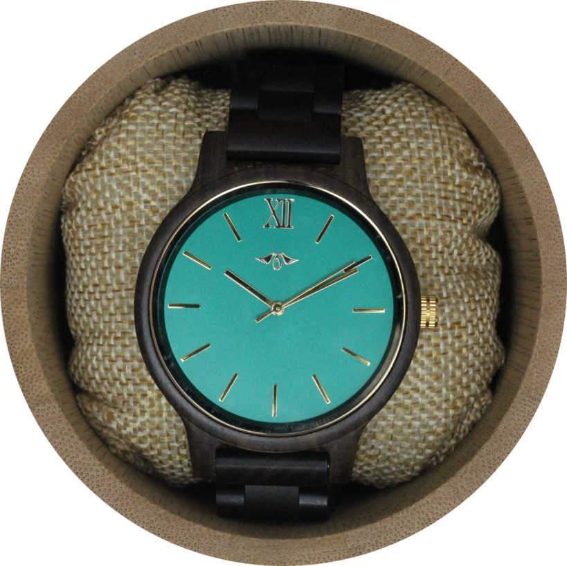 Angie Wood Creations Dark Sandalwood Men's Watch With Teal Dial