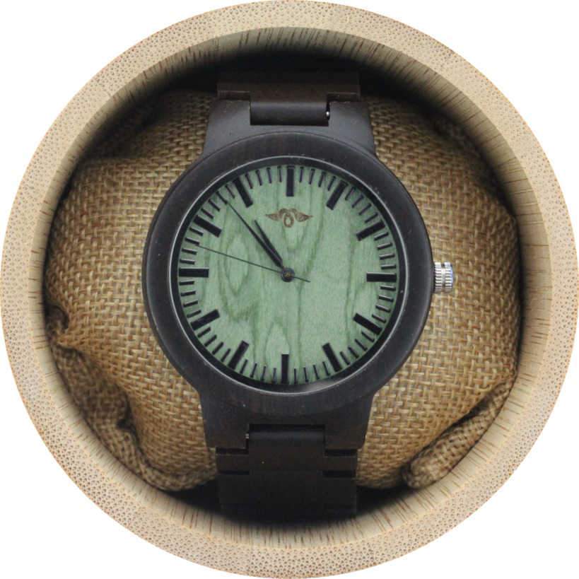 Angie Wood Creations Ebony Men's Watch With Green Sandalwood Dial