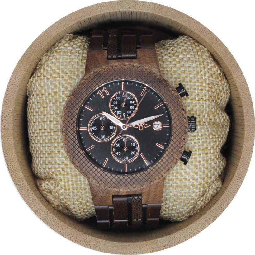 Angie Wood Creations Koa Wood and Stainless Steel Men's Watch With Black Dial