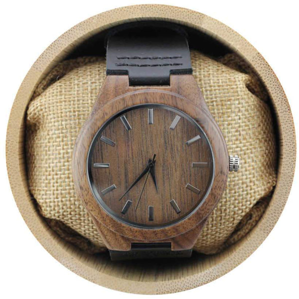 Angie Wood Creations Walnut Men's Watch with Black Leather Strap