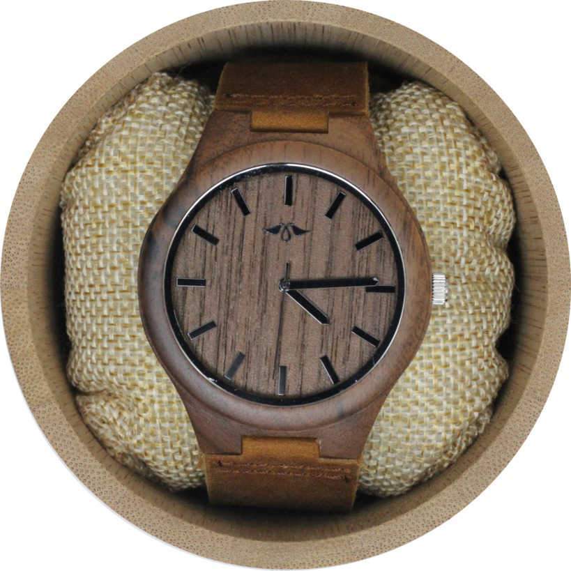 Angie Wood Creations Walnut Men's Watch With Walnut Dial and Leather Strap