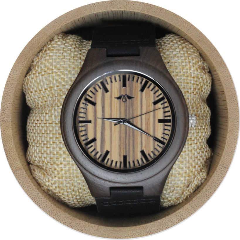 Angie Wood Creations Walnut Wood Men's Watch With Black Leather Strap