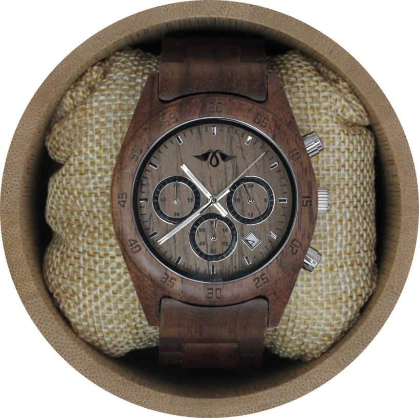 Angie Wood Creations Walnut Wood Men's Watch With Walnut Wood Dial and Bracelet