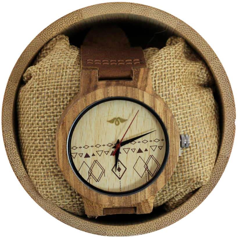 Angie Wood Creations Zebrawood Men's Watch with Leather Band and Engraved Dial