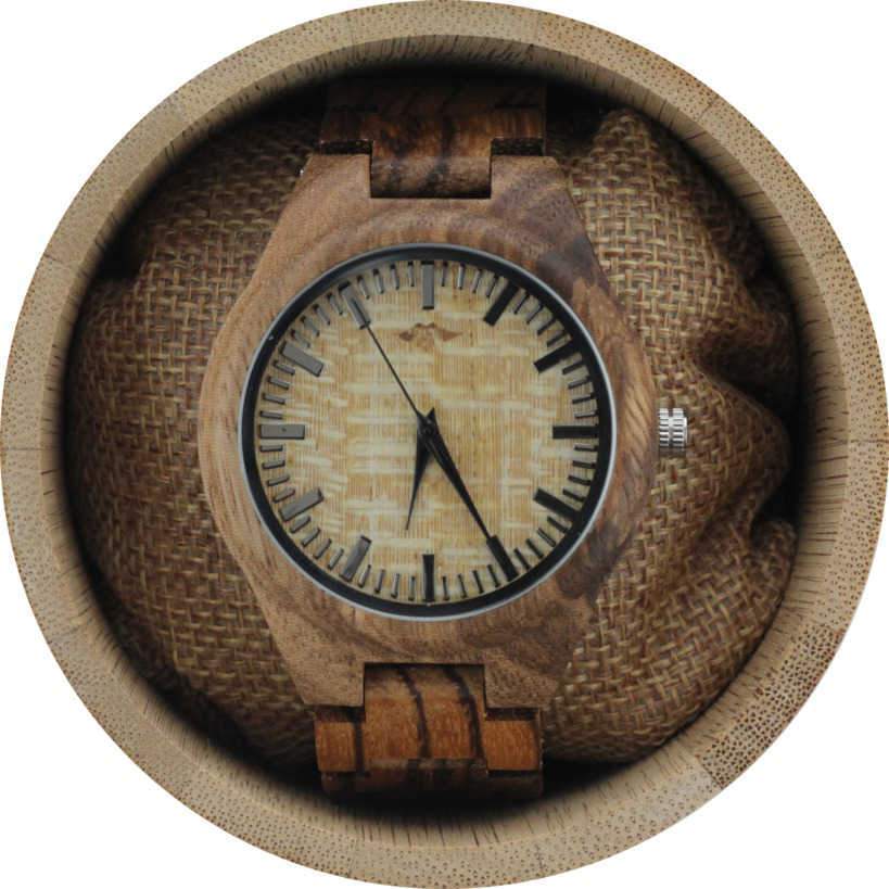 Angie Wood Creations Zebrawood Men's Watch with Zebrawood Band and Bamboo Dial