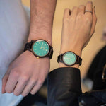 Couple dark sandal wood watch with the green face