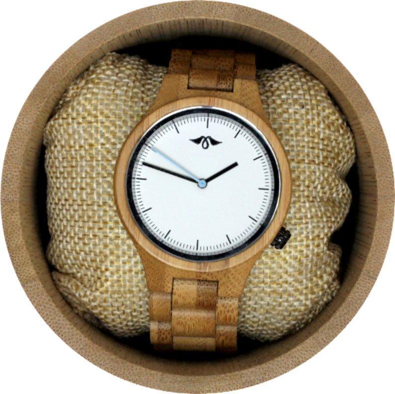 Engraved Bamboo Unisex’s Watch with Bamboo Bracelet and White Dial(W103)