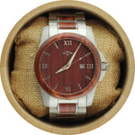 Angie Wood Creations Red Sandalwood and Stainless Steel Men's Watch with Matching Bracelet