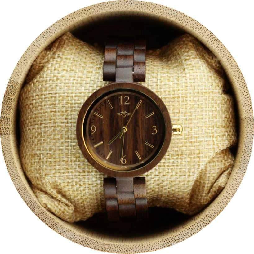 Angie Wood Creations Walnut Women's Watch with Walnut Bracelet and Gold Hands