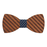 100% Natural Eco-friendly Handmade Wooden Bow Tie Stripe Wood with Blue Cotton