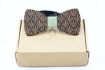 100% Natural Eco-friendly Handmade Floral Wooden Bow Tie with Green Ribbon